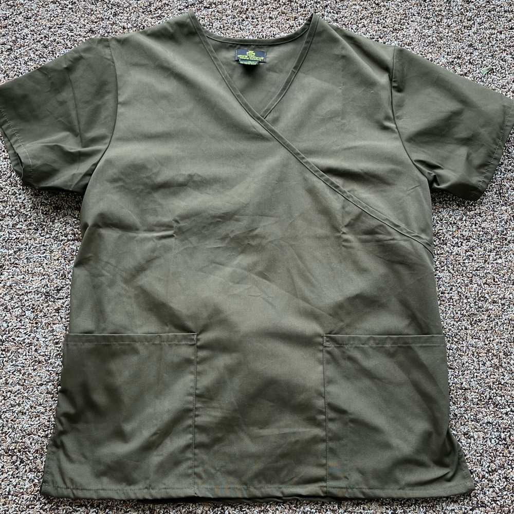 Olive Green V-Neck Scrub Top